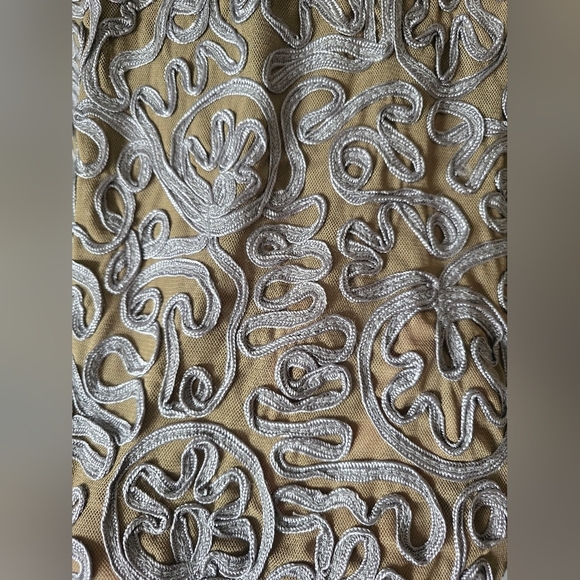 Sundance Pure Elegance Applique Shift Dress in Tan and Grey XS Scalloped Hem - Picture 4 of 6